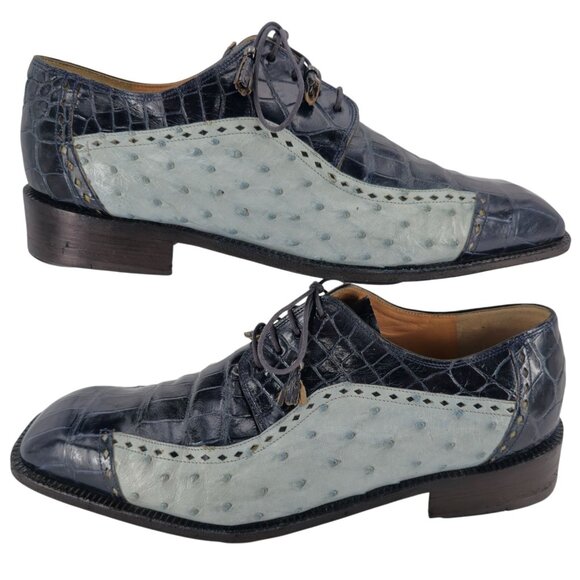 Vintage Mauri Exotic Alligator Ostrich Navy Blue Dress Shoes Mens 12 M Italy - Picture 4 of 13